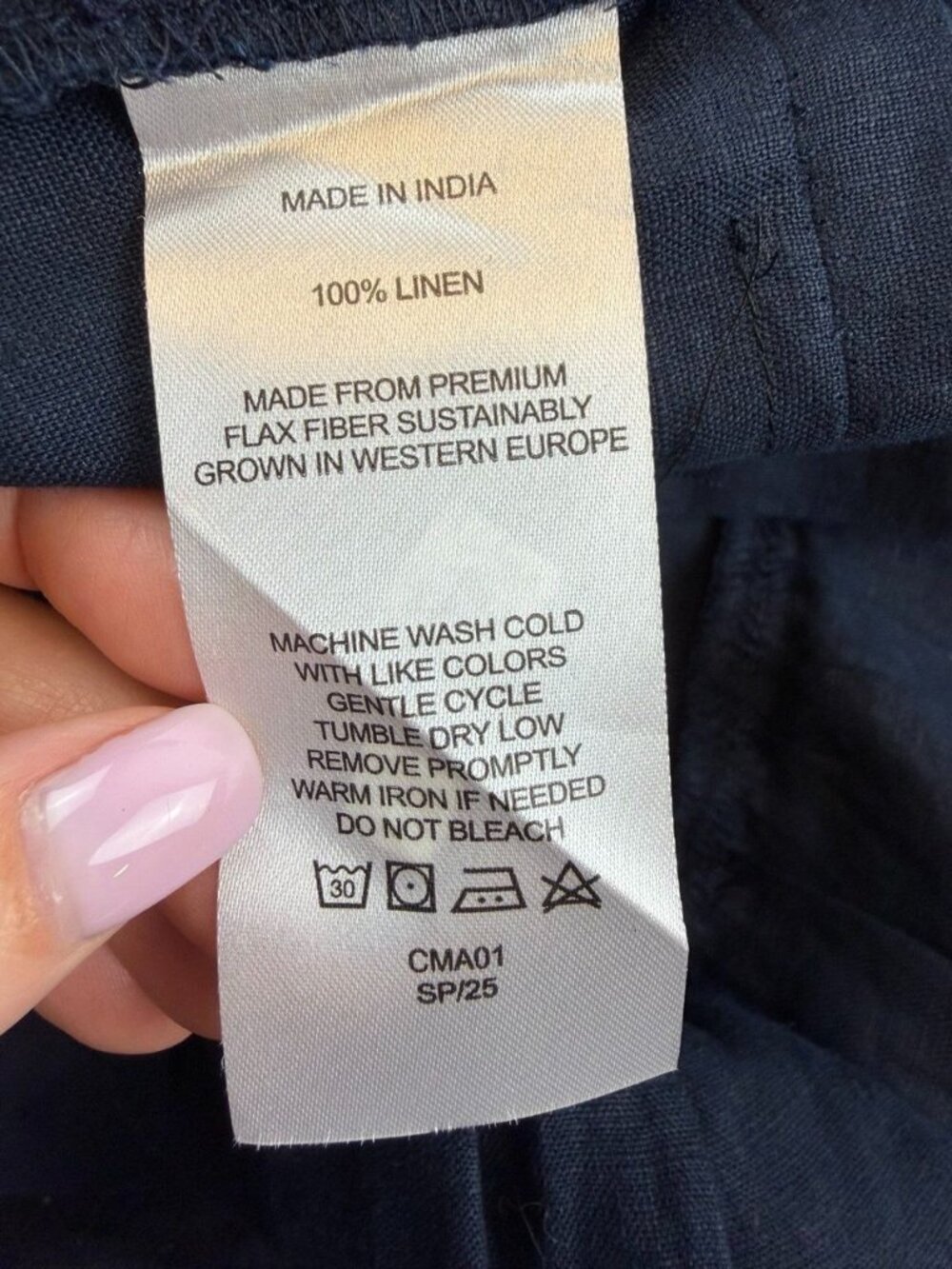 Quince 100% European Linen Tiered Maxi Dress Navy Blue Puff Sleeve Sz S Altered - Picture 4 of 6